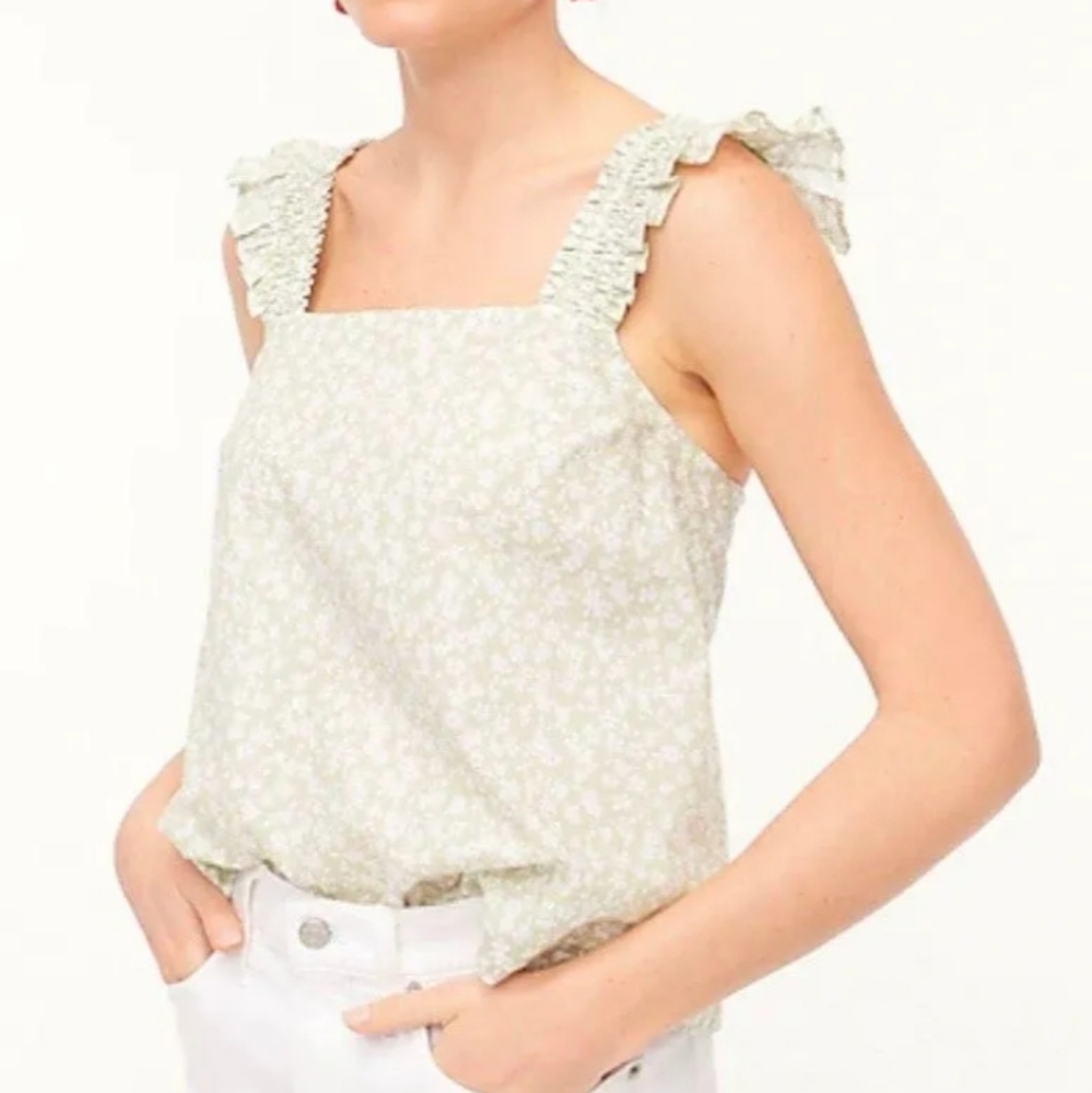 J. Crew Light Green Floral Tank Top